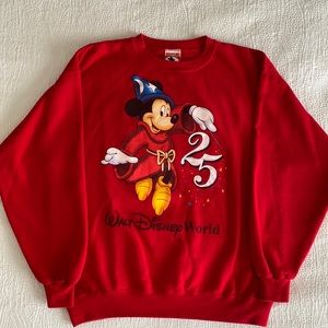 Vintage Walt Disney World Mickey 25 years Red Sweatshirt Size Large